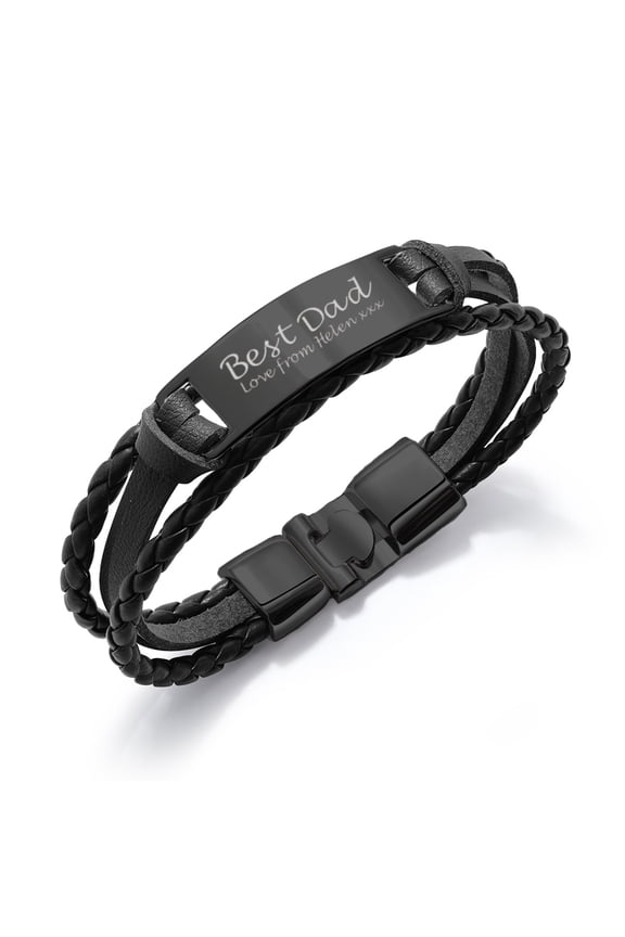 Personalized Engraved Leather Bracelet, Braided Bracelet Men's Wristband, Meaningful Gift for Best Dad from Daughter or Son Birthday Father's Day