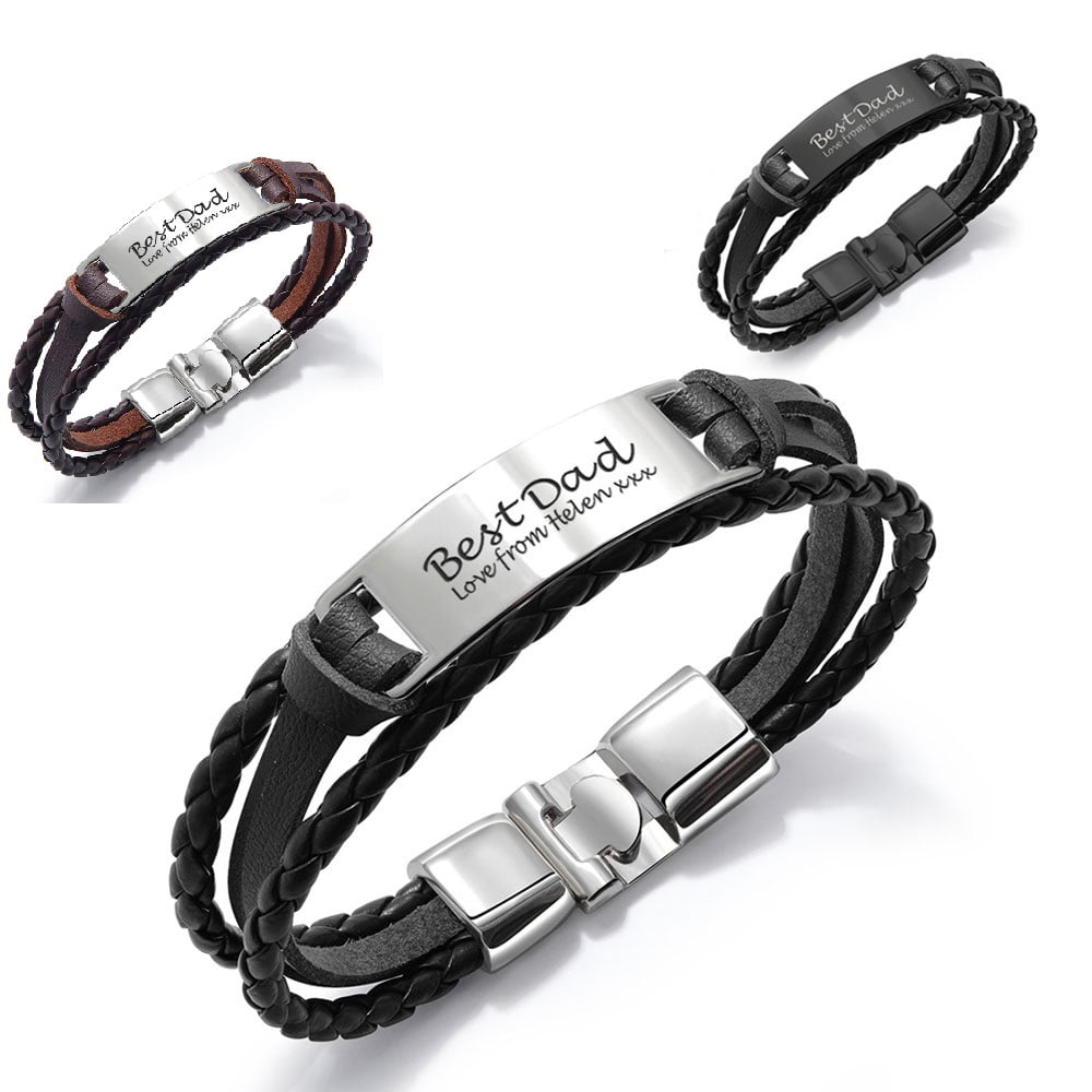 Personalized Engraved Leather Bracelet, Braided Bracelet Men's