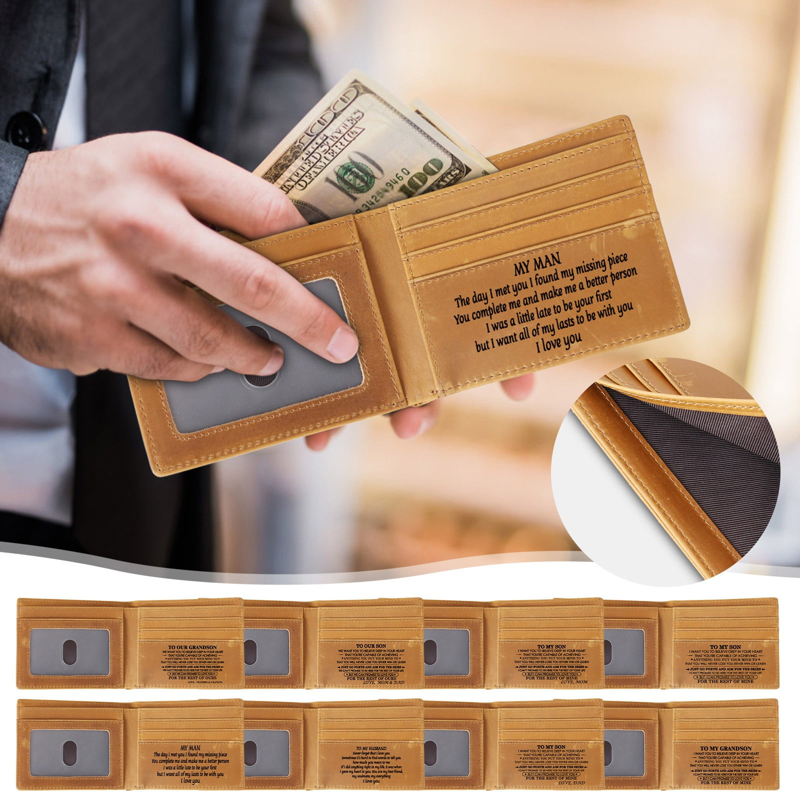 Personalized Leather Photo Wallet For Women - Custom Engraved Gift For Mom, Wife, Sister, Daughter