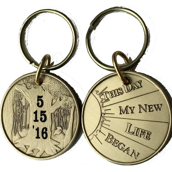 Personalized Engraved Sobriety Date Keychain