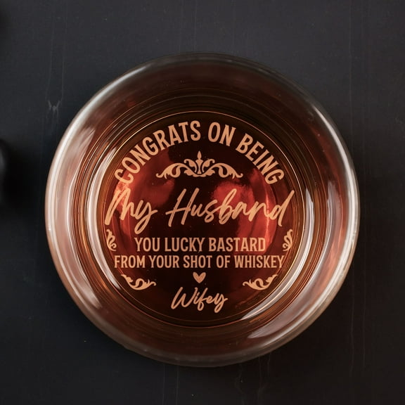 Personalized Engraved Whiskey Glass for Husband - Custom Old Fashioned Glass with Congrats Quote