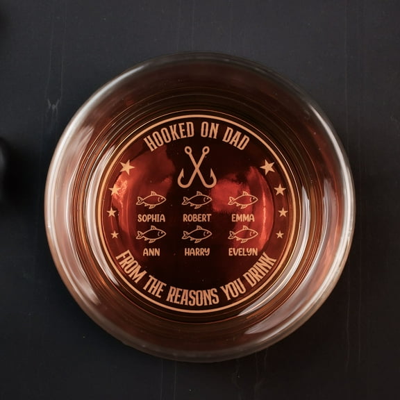 Personalized Engraved Whiskey Glass for Dad - Hooked On Daddy From The Reasons You Drink - Custom Name Old Fashioned Glasses - Father's Day Gift Idea