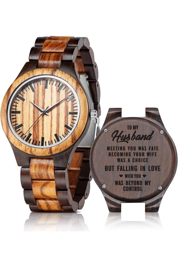 Personalized Engraved Wooden Watches - Custom Anniversary Birthday Watches for Men Husband Boyfriend Dad Him Son