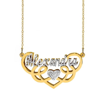 Personalized Entangled Double Name Necklace with Beading and Rhodium on Name