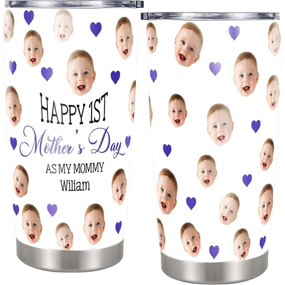 Personalized Face Baby Tumbler Travel Coffee Mug Insulated Cup with Lid Stainless Steel 20 30 oz New Mom Gifts for Women First Mothers Day