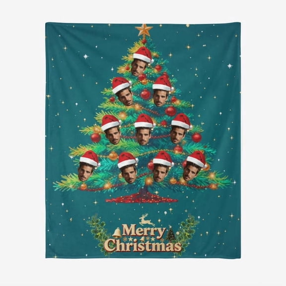 Personalized Face Christmas Tree Fleece Blanket,Custom Family Gift
