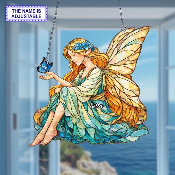 Personalized Fairy Acrylic Suncatcher, Custom Name Holographic Window Hanging Decor, Fantasy and Celestial Decor, Gift for Women