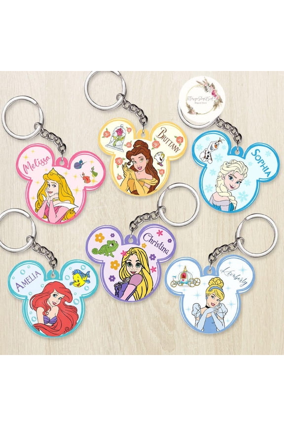 Personalized Fairytale Princess Keychain, Cute Mouse Ears Fairytale Princess Birthday Girl Gift, Fairytale Park Fairytaleland Girl Trip Keychain, Glass Slipper Princess Bookish Princess (1 keychain)