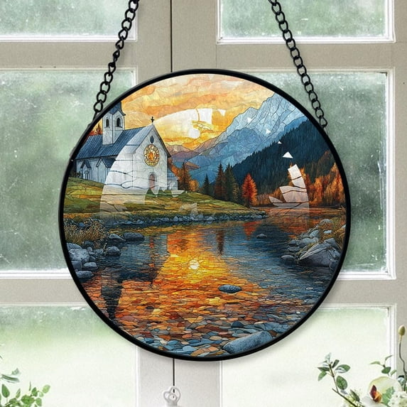 Personalized Faithful Church Suncatcher Stained Glass, Faithful Church Gifts for Women, Faithful Church for Windows, Faithful Church Window Hangings with Chain and Hook LYtp17
