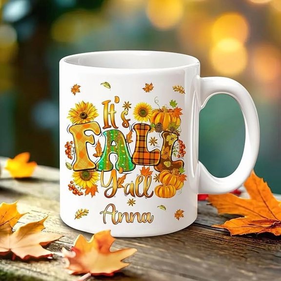Personalized Fall Autumn Mug Gifts - It's Fall Y'all - Custom Name Coffee Cup Ceramic Mug - Autumn Gifts - Fall Thanksgiving Decor Gift - Birthday Christmas