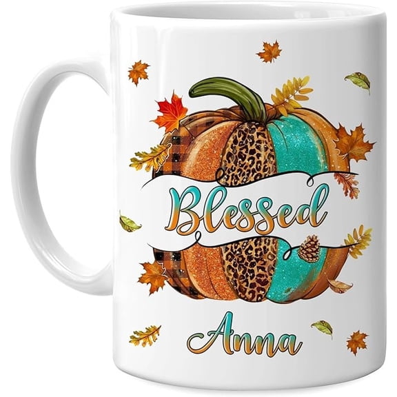 Personalized Fall Autumn Mug Gifts - Pumpkin Blessed - Custom Name Coffee Cup Ceramic Mug - Autumn Gifts - Fall Thanksgiving Decor Gift - Birthday Christmas
