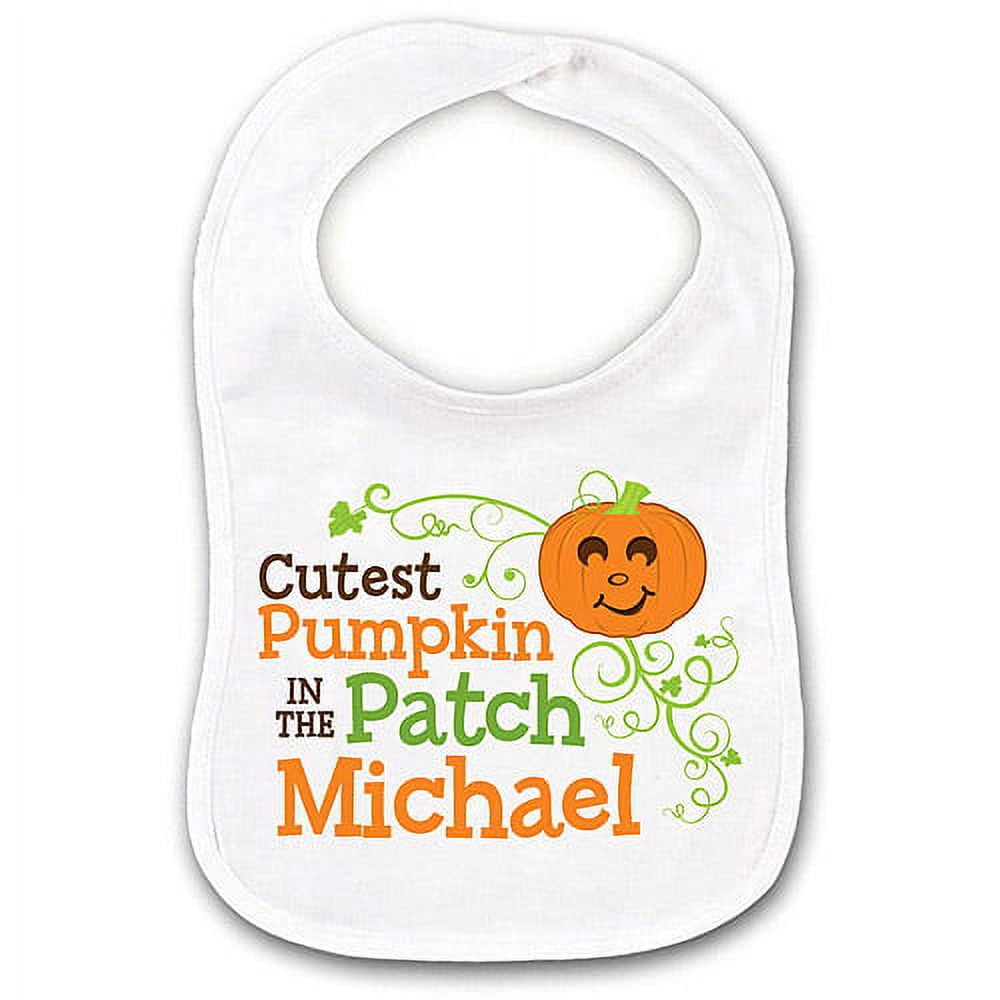 Personalized Fall Baby Bib for Boys, Cutest Pumpkin, White