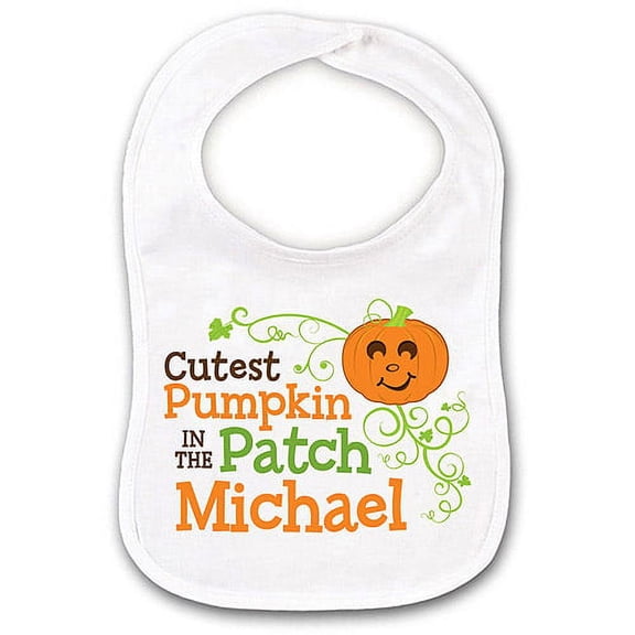 Personalized Fall Baby Bib for Boys, Cutest Pumpkin, White
