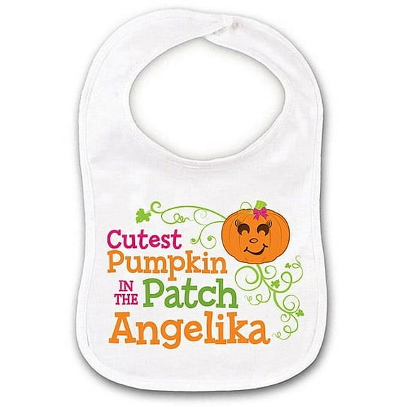 Personalized Fall Baby Bib for Girls, Cutest Pumpkin, White