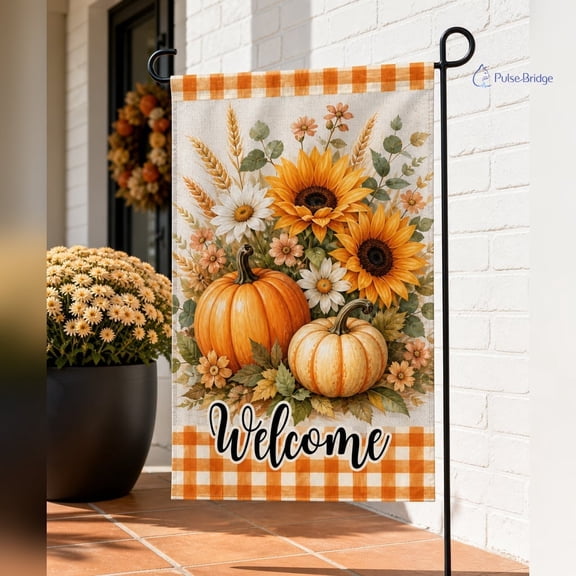 Personalized Fall Garden Flag, Custom Pumpkin Sunflower Yard Decor, Autumn Porch Flag, Family Outdoor Gift