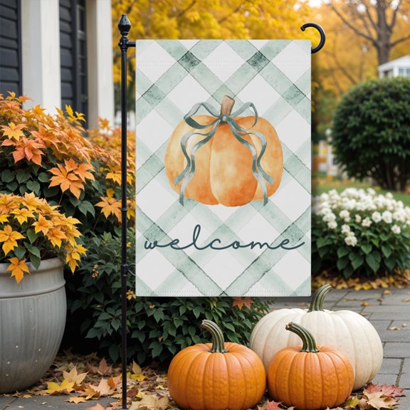 Personalized Fall Garden Flag: Farmhouse Pumpkin Decor, Custom Last Name Banner
