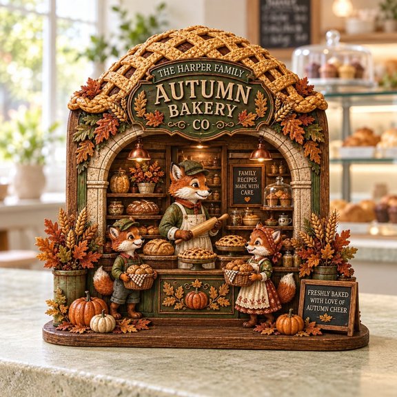 Personalized Fall Harvest Bakery Wooden Block, Custom Name Kitchen Decor