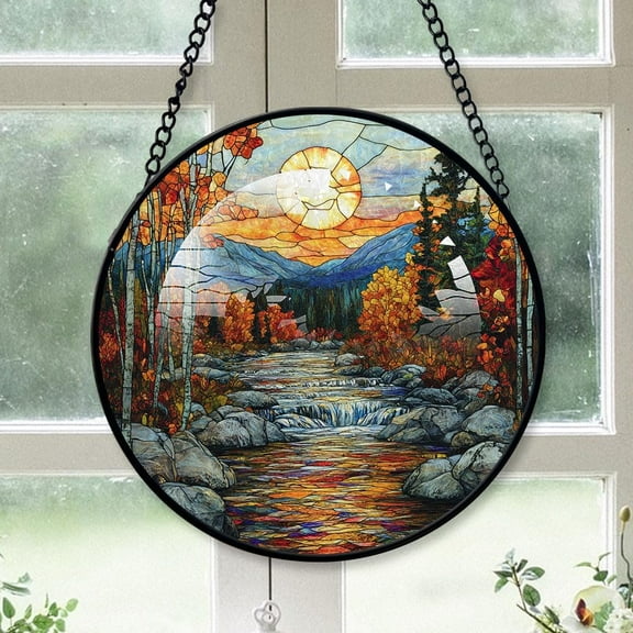 Personalized Fall-Inspired Stained Glass Artistic Window Hanging, Fall-Inspired Hand-Painted Glass Panel Wall Home Decor, Fall-Inspired Garden Decor 6CJZWw