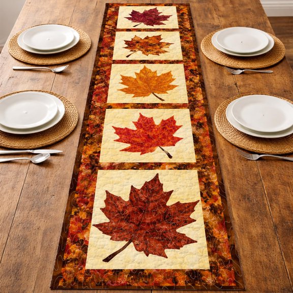 Personalized Fall Table Runner with Family Name - Custom Quilted Pumpkin Table Runner, Farmhouse Thanksgiving Table Decor, Autumn Dining Table Decoration (Style 9)