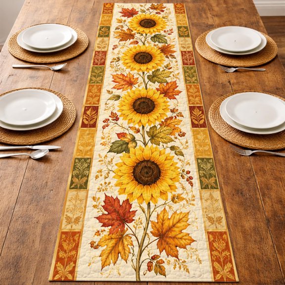 Personalized Fall Table Runner with Family Name - Custom Quilted Pumpkin Table Runner, Farmhouse Thanksgiving Table Decor, Autumn Dining Table Decoration (Style 9)