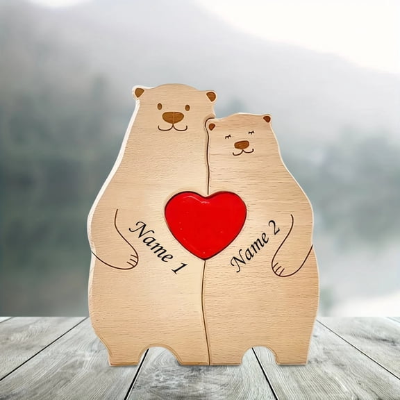 Personalized Family Bear Puzzle - Custom 2-6 Names Rustic Wooden Decor, Ideal Gift for Mother's/Father's Day & Home Keepsakes
