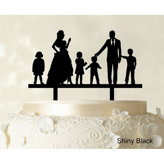 "Personalized Family Cake Topper Custom Silhouette Wedding Cake Topper Cake Decorations Option Available 6""-7"" Inches Wide"