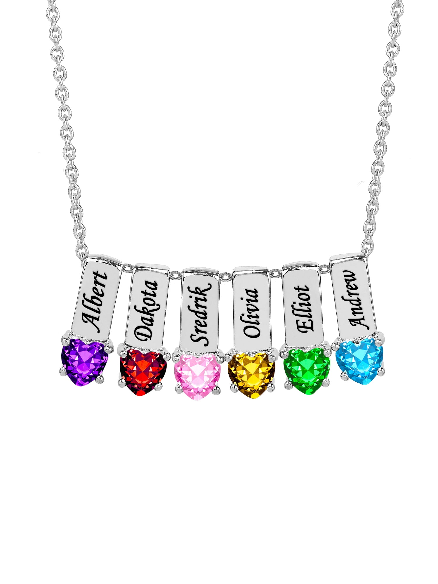 Personalized Family Charm Pendant with Up to 6 Heart-Shaped Birthstones
