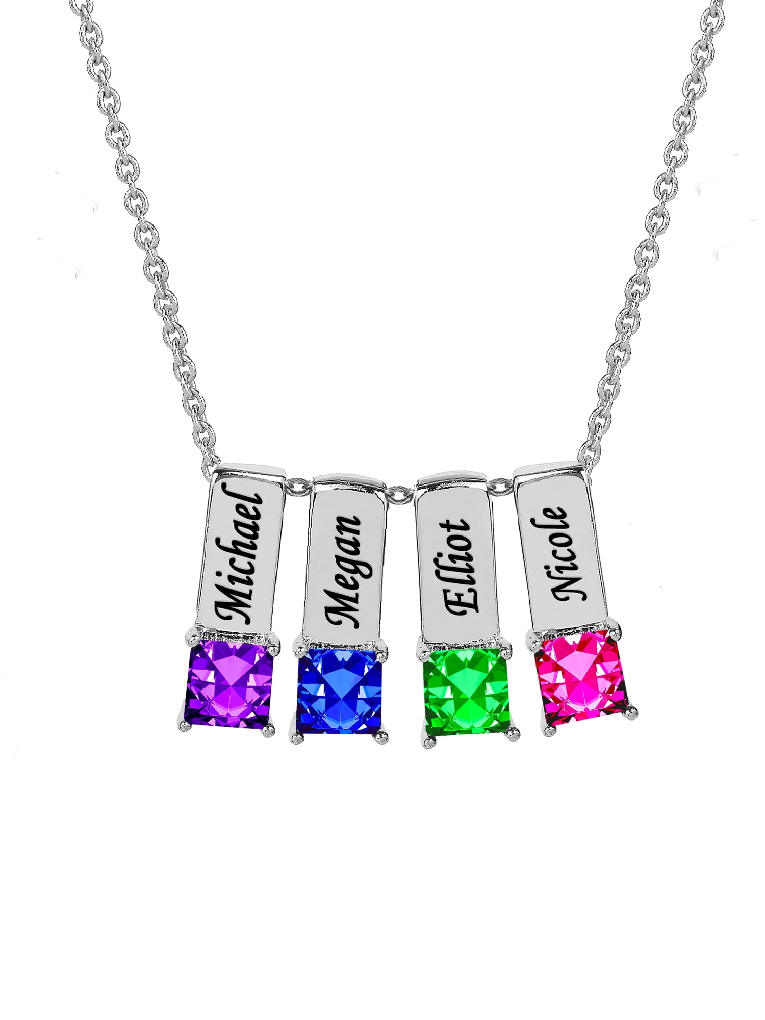 Personalized Family Charm Pendant with Up to 6 Square-Shaped Birthstones