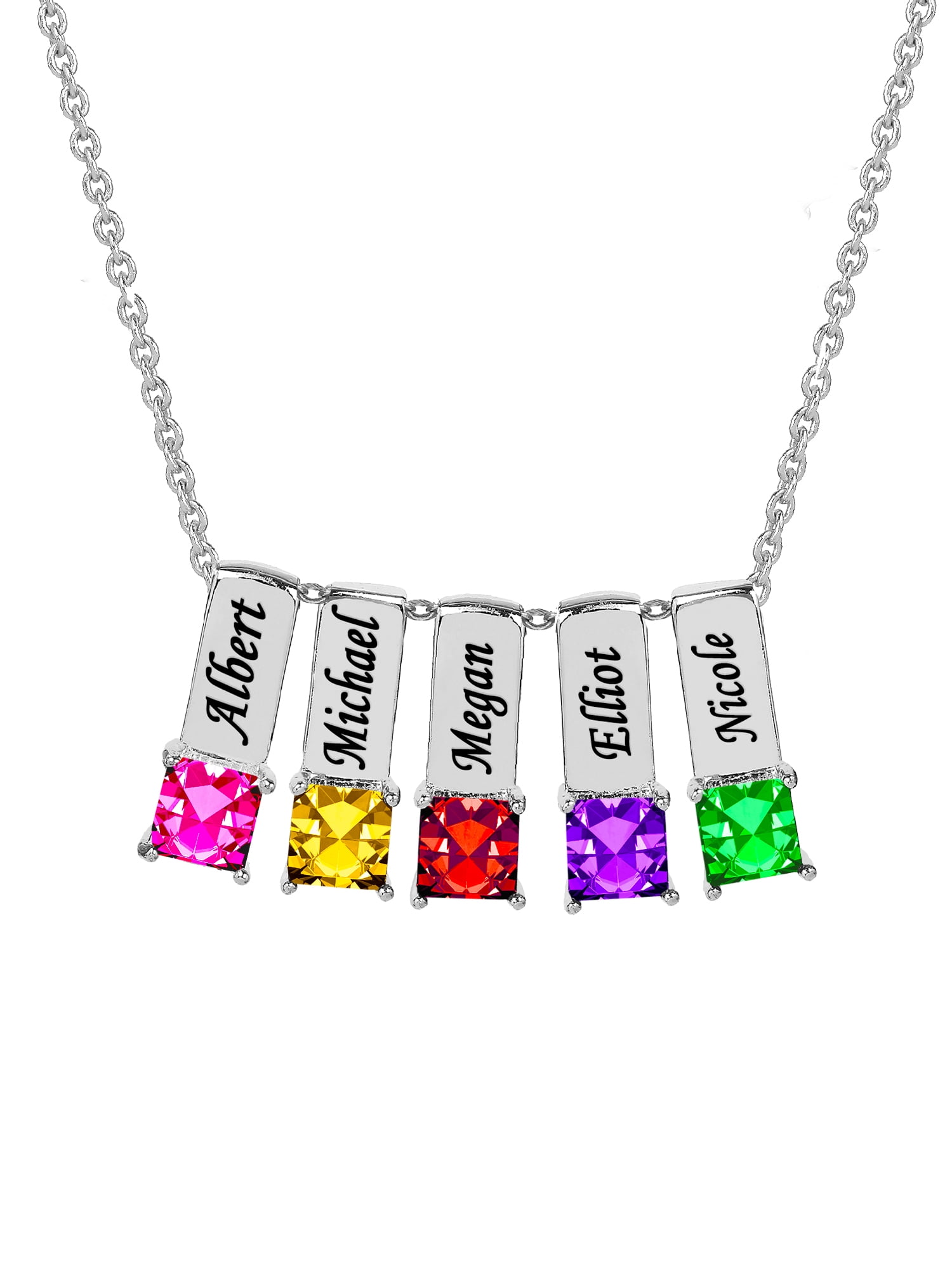 Personalized Family Charm Pendant with Up to 6 Square-Shaped Birthstones