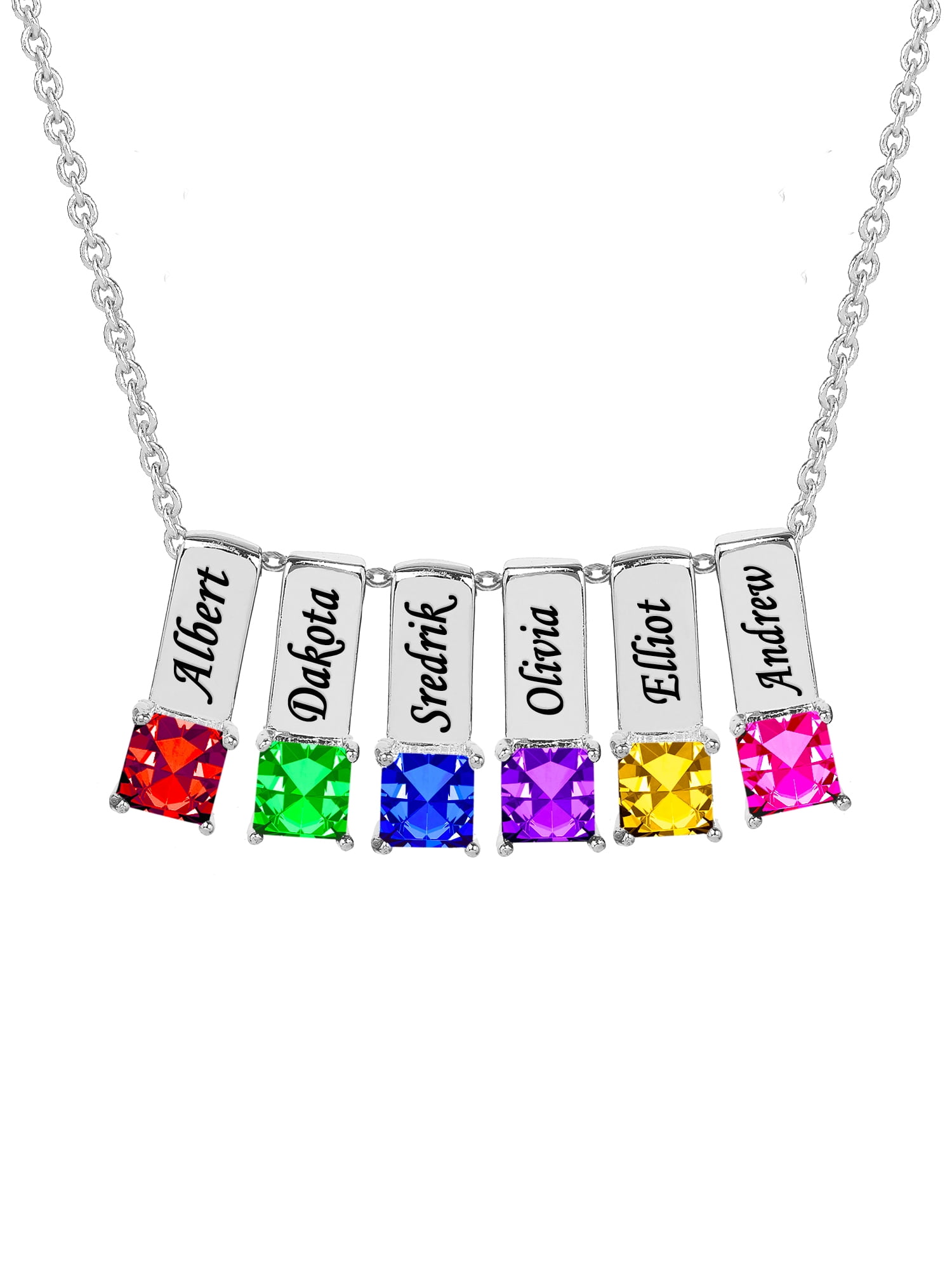 Personalized Family Charm Pendant with Up to 6 Square-Shaped Birthstones