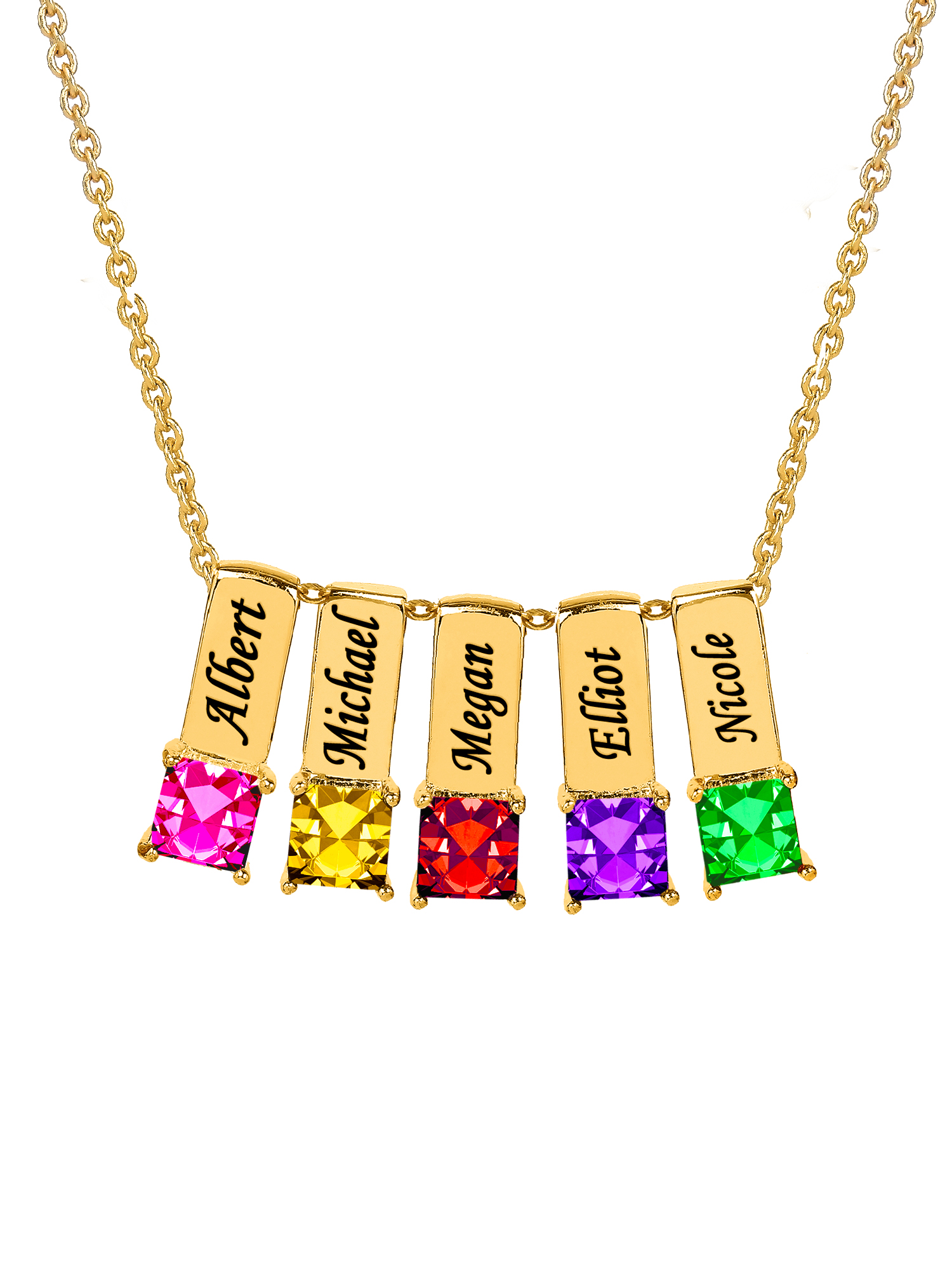 Personalized Family Charm Pendant with Up to 6 Square-Shaped Birthstones