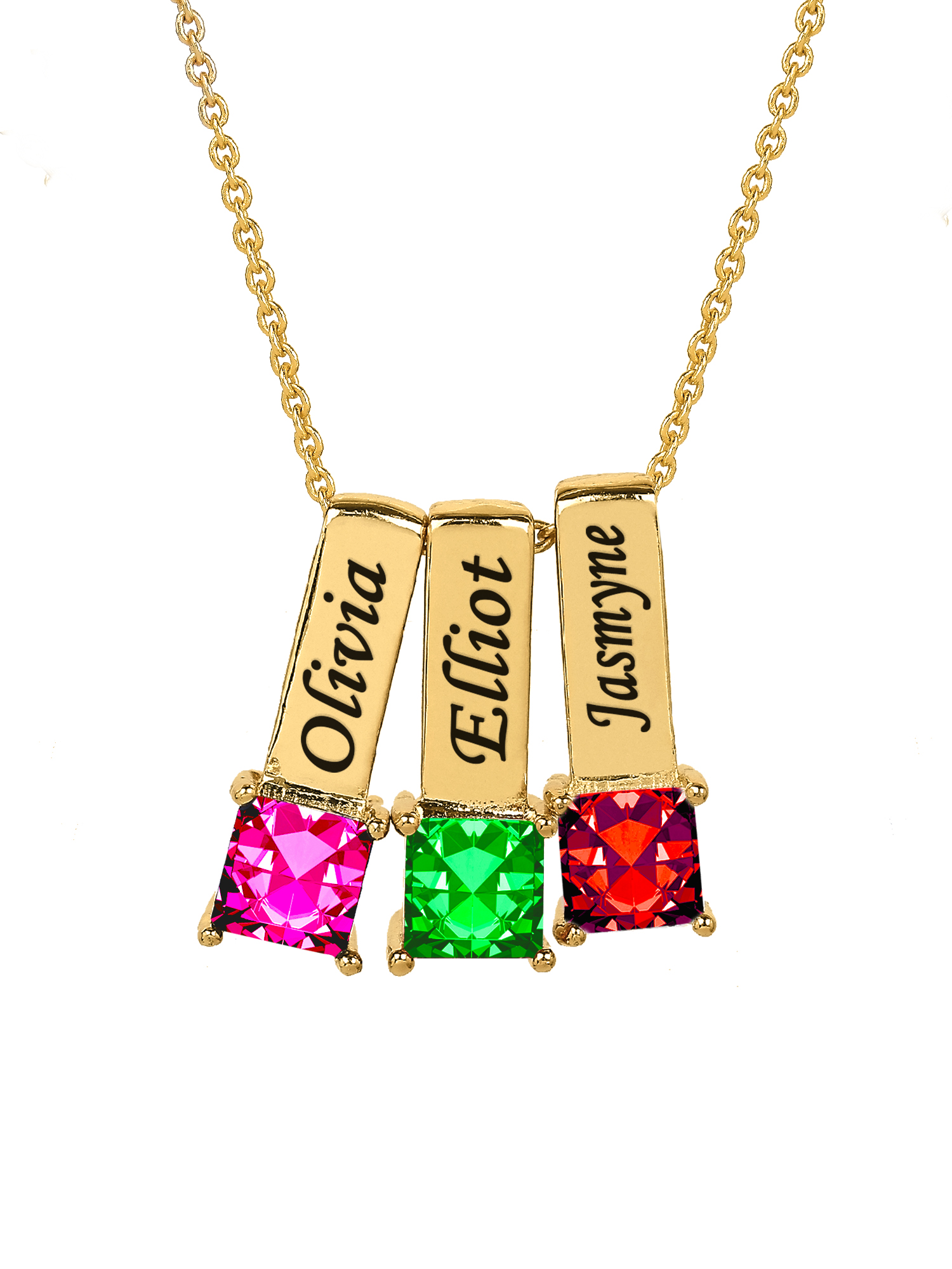 Personalized Family Charm Pendant with Up to 6 Square-Shaped Birthstones