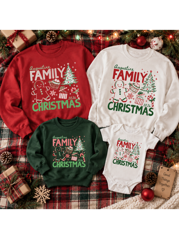 Personalized Family Christmas Crewneck Sweatshirt, Custom Holiday 2026 Graphic Pullover Sweatshirt