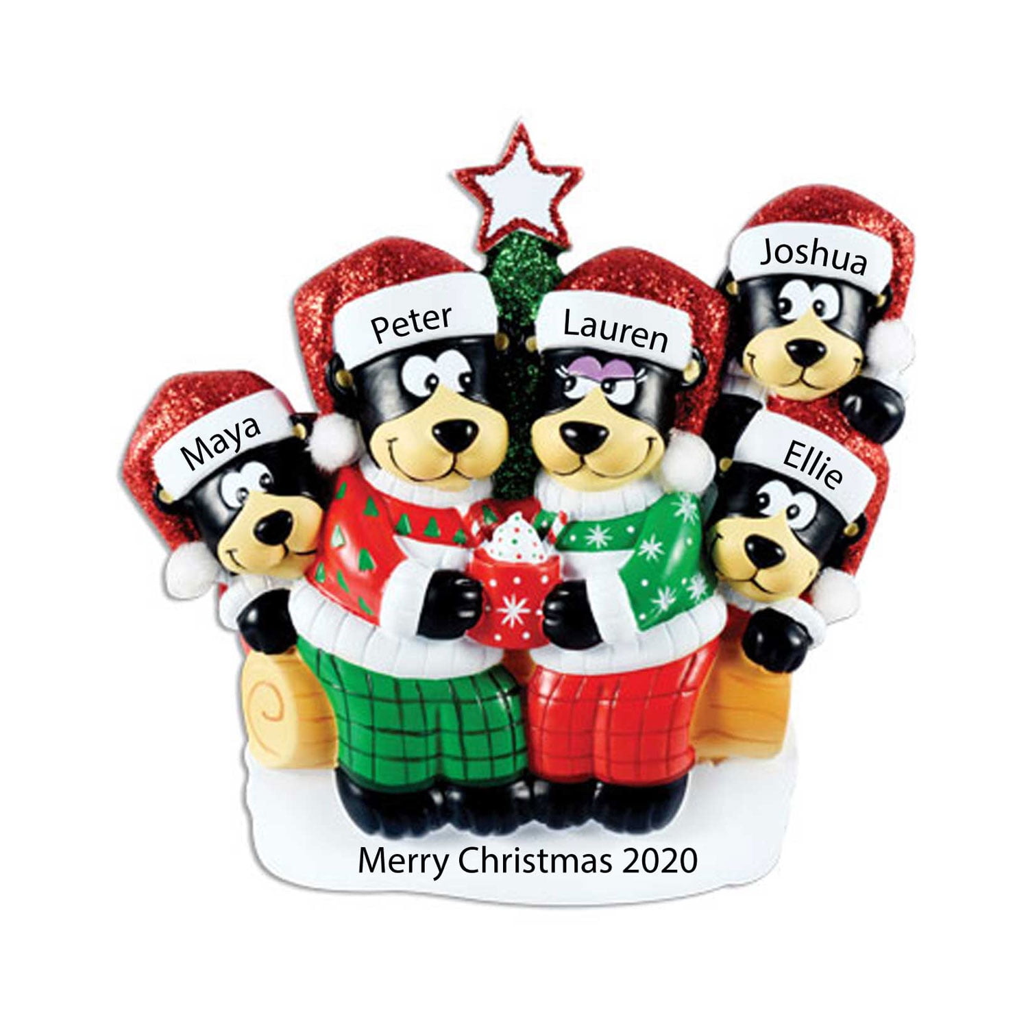 Personalized Family Christmas Ornament 2024 Black Bear Family of 5