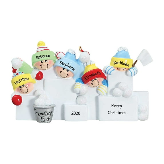 Personalized Family Christmas Ornament 2024 - Children in Mittens Family of 5 Snowball Snow Fight