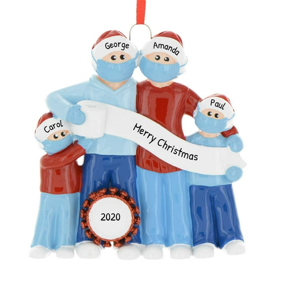 Personalized Family Christmas Ornament 2024 Family of 4 with Masks Pandemic Christmas Tree Ornament