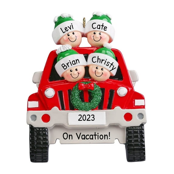 Personalized Family Christmas Ornament 2024 Travel with SUV Family of 4 Ornament for Christmas Tree