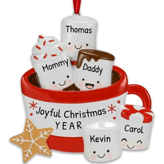 Personalized Family Christmas Ornament - Customized Marshmallow Ornament Family of 5 Christmas Ornament 2024 Smores Family of 5 Ornament Custom Ornaments Marshmallow Family Ornament for Christmas Tree