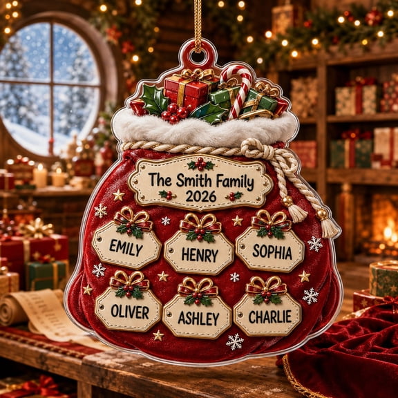 Personalized Family Christmas Ornament Santa Gift Sack 2026