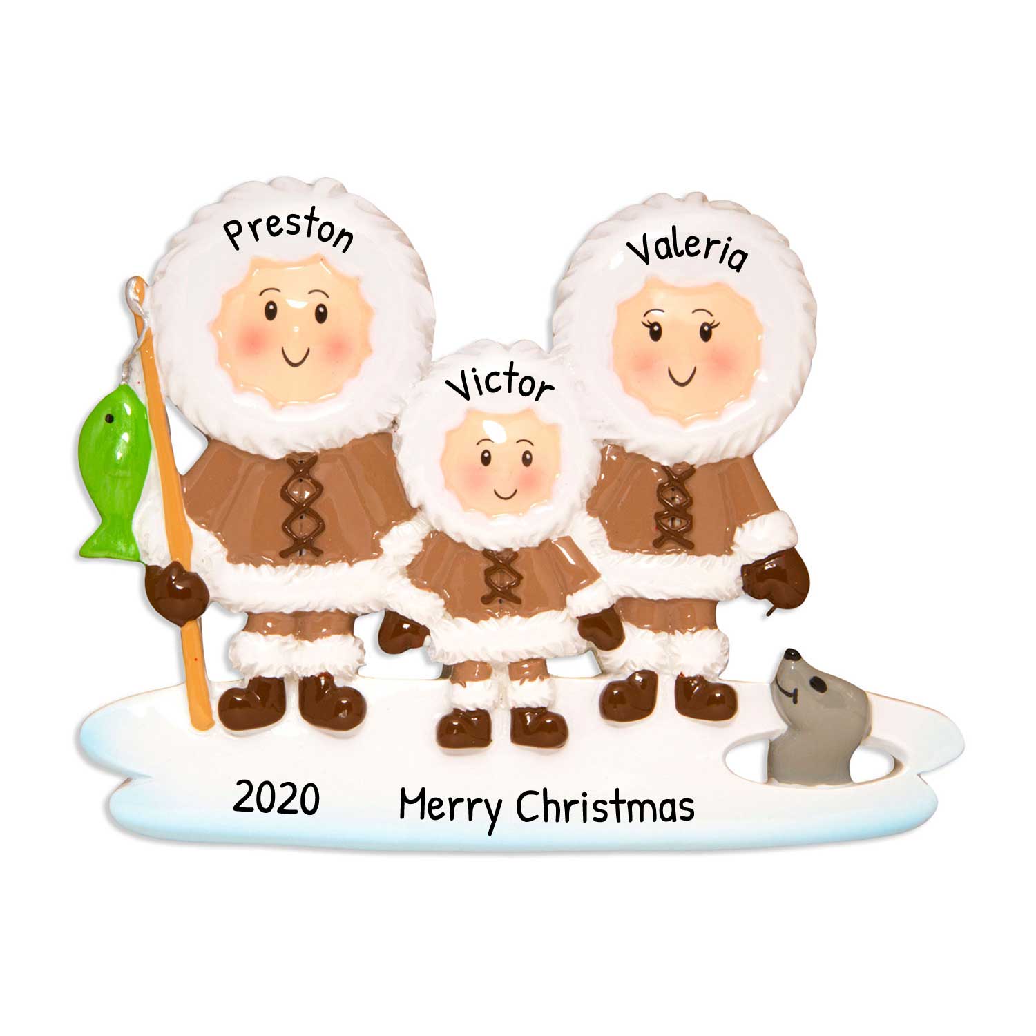Personalized Family Christmas Ornaments 2024 Eskimo Family of 3