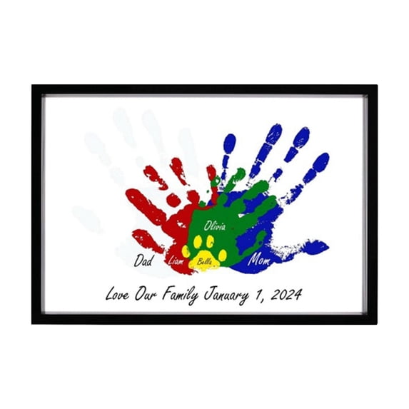 Personalized Family Handprint Art Print Customizable Wall Decor with Names Date and Framed Canvas for Home Living Room