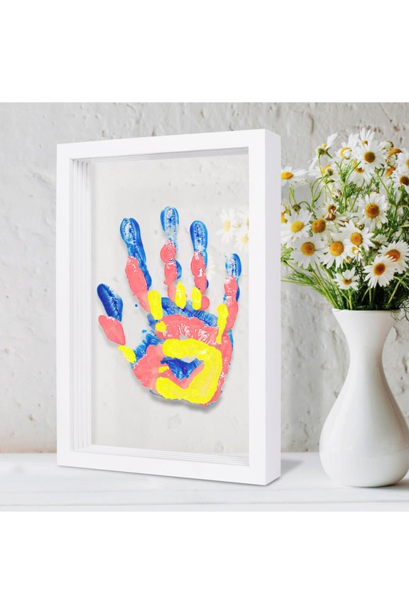 Personalized Family Handprint Kit with 5ml Paints DIY Keepsake Frame for Gift Memory Craft Art Activity(White)
