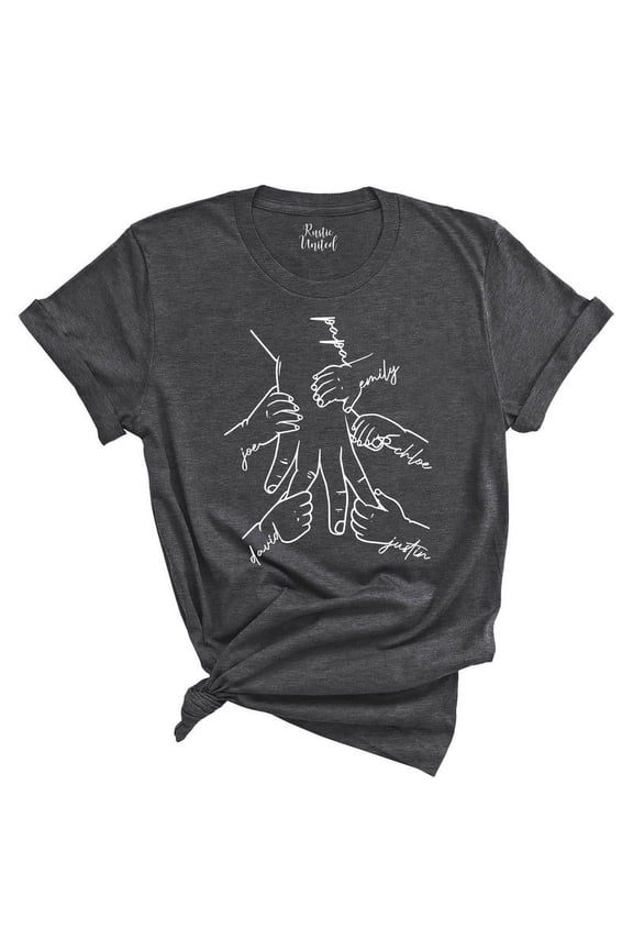 Personalized Family Hands Dad T-Shirt – Custom Names Father’s Day Gift(DARK GREY HEATHER,Large)