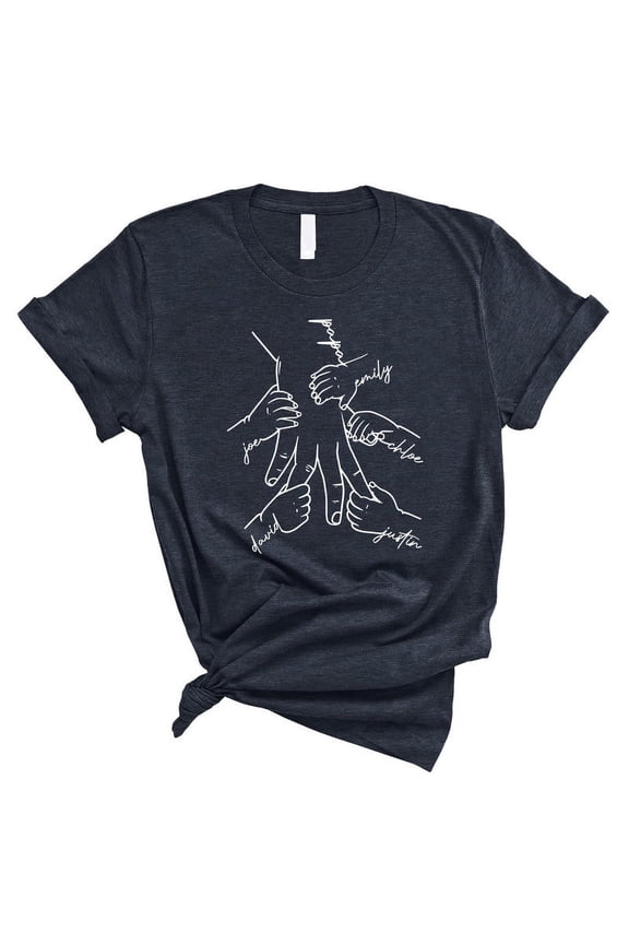 Personalized Family Hands Dad T-Shirt – Custom Names Father’s Day Gift(HEATHER MIDNIGHT NAVY,3XLarge)