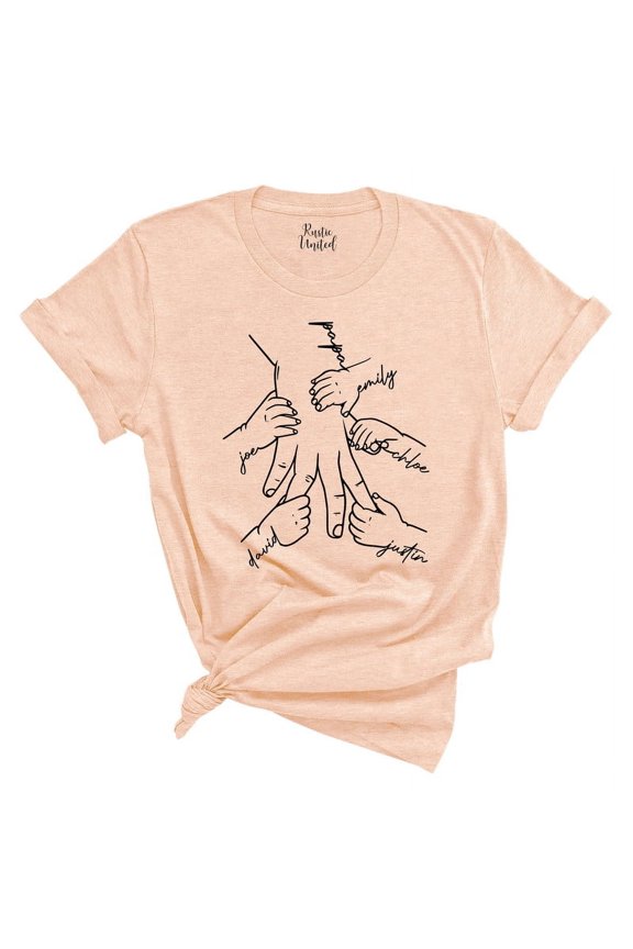 Personalized Family Hands Dad T-Shirt – Custom Names Father’s Day Gift(HEATHER PEACH,2XLarge)