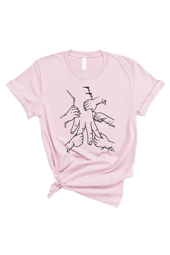Personalized Family Hands Dad T-Shirt – Custom Names Father’s Day Gift(PINK,Medium)