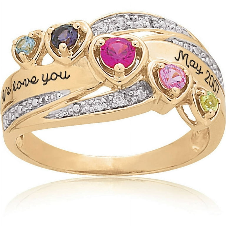 14k White Gold Genuine Diamond ByPass Mother's Family Birthstone Ring 14k White Gold Genuine Diamond ByPass Mother's Family Birthstone Ring