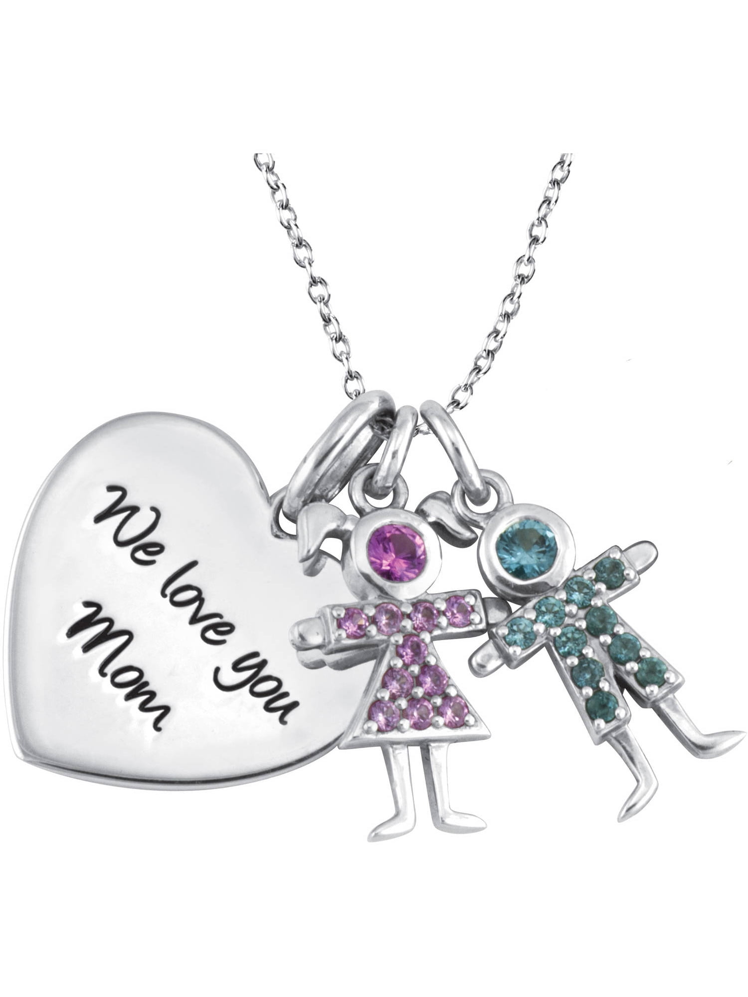 Personalized Family Jewelry Birthstone Kid's Pendant available in Sterling Silver