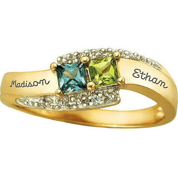 Personalized Family Jewelry Couple's Tranquility Promise Ring with Birthstones available in Sterling Silver, Gold over Sterling Silver, 10kt and 14kt Yellow and White Gold