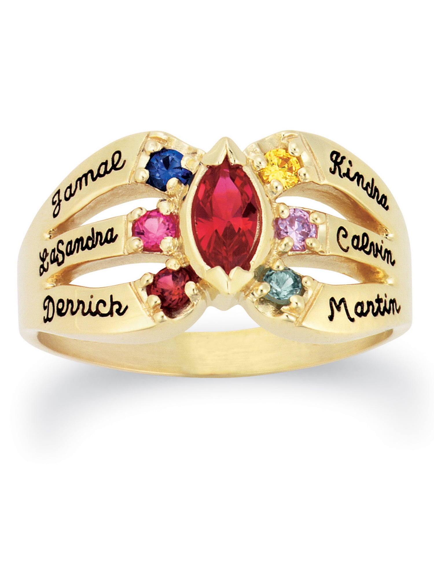 Zales Mother's Simulated Heart Birthstone Ring in Sterling Silver with 18K  Gold Plate (1-7 Stones and 2-6 Names) | Hamilton Place